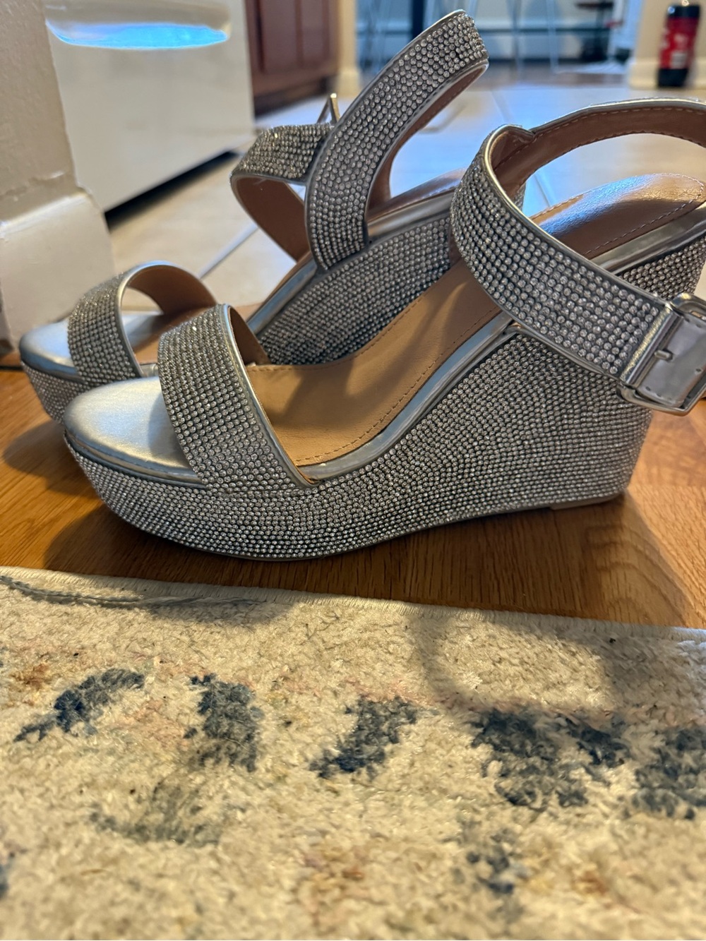 Catalina Silver Rhinestone Wedge Sandals